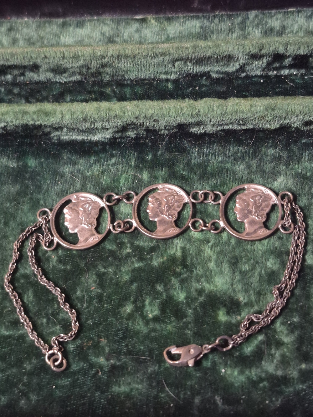 Vintage Mercury Dime Coin Link Bracelet - Silver Tone